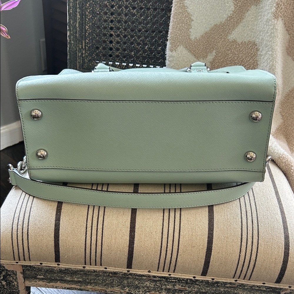 Michael Kors Mint Green Leather Satchel with Silver Hardware - Picture 5 of 12